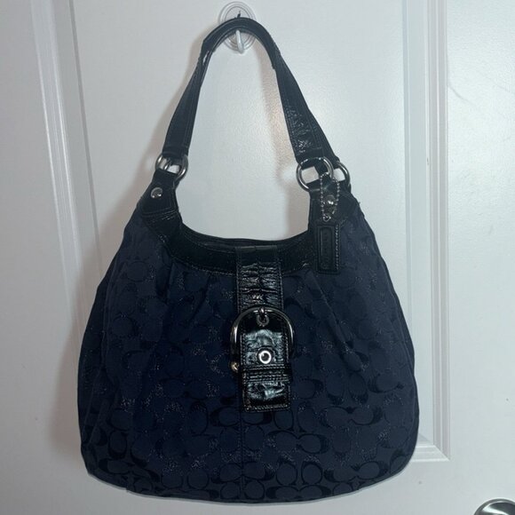 Vintage Y2K Coach Jaquard Blue Canvas and Patent leather Lynn Hobo - Picture 10 of 10